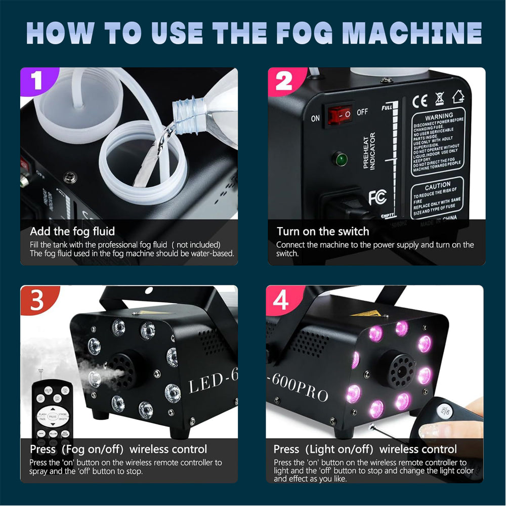500W DJ Smoke Machine with Wireless Timer Remote Mini Portable Fogger for Halloween Parties Stage Disco & Holiday Events