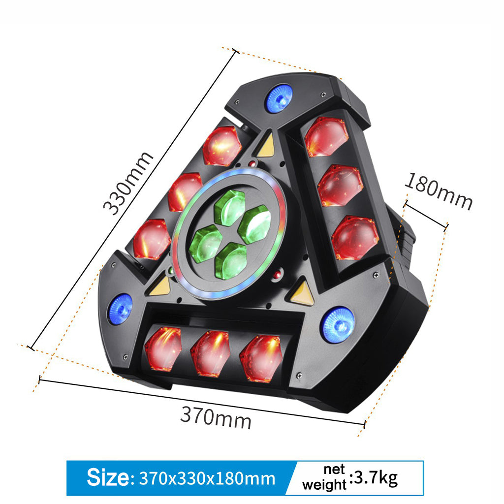 New Spider Light – 13x10W 4in1 Beam LED + RGB Lasers + 24-LED Strip – DMX512 28CH Sound Active Stage Light