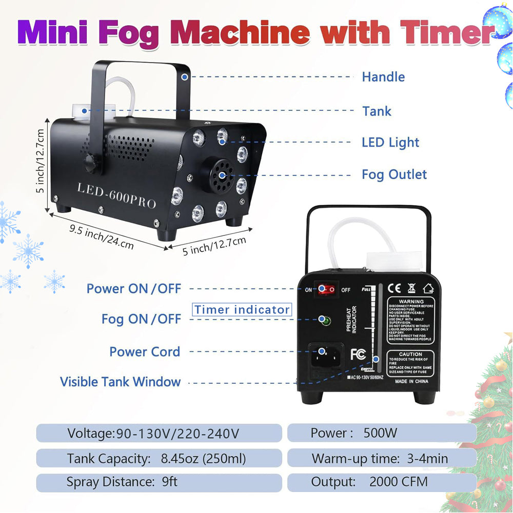 500W DJ Smoke Machine with Wireless Timer Remote Mini Portable Fogger for Halloween Parties Stage Disco & Holiday Events
