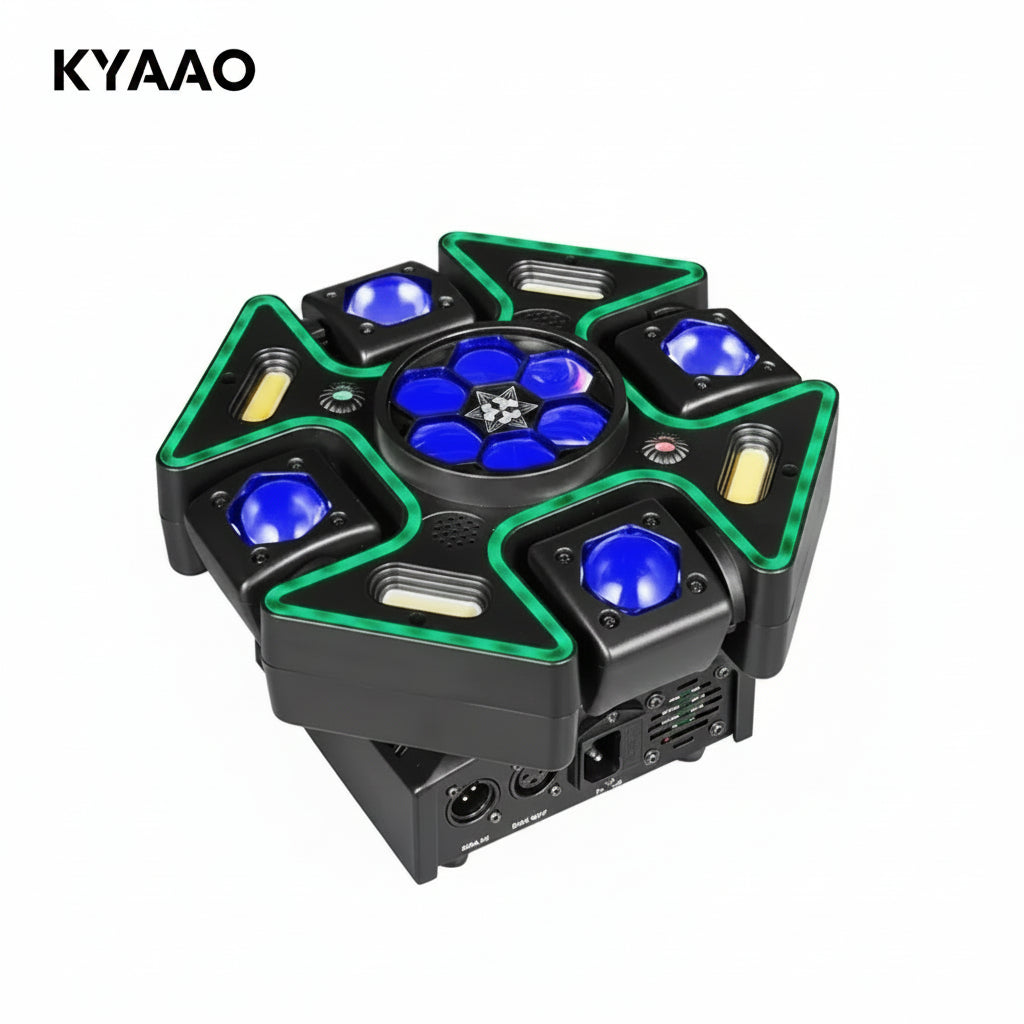 4-Arm Moving Head DJ Light with Red Green Laser & Strobe – DMX/Sound Control for Disco Party Bar