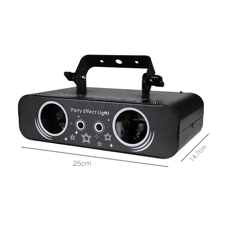 New Double-eyes Disco Party Lights RGB Sound Active Dj Stage Lighting 3D Animation Patterns Wedding Dance Decoration Projector
