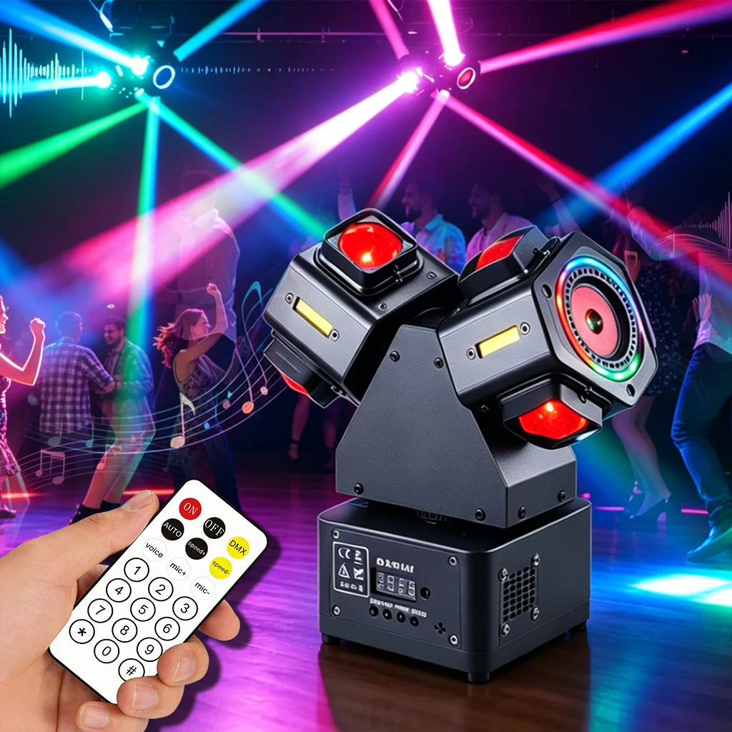 120W Dual Head Mini Moving Head Laser Light RGBWAU Meteor Effect DJ Club Party Stage Lighting DMX512 Sound Active