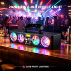 2026 Newest 6-in-1 Stage Effect Light – 50W RGB+White/Pink/Orange LED & Red/Green Laser Sound Activated + DMX Remote Control DJ Disco Party Light for Wedding Bar Club