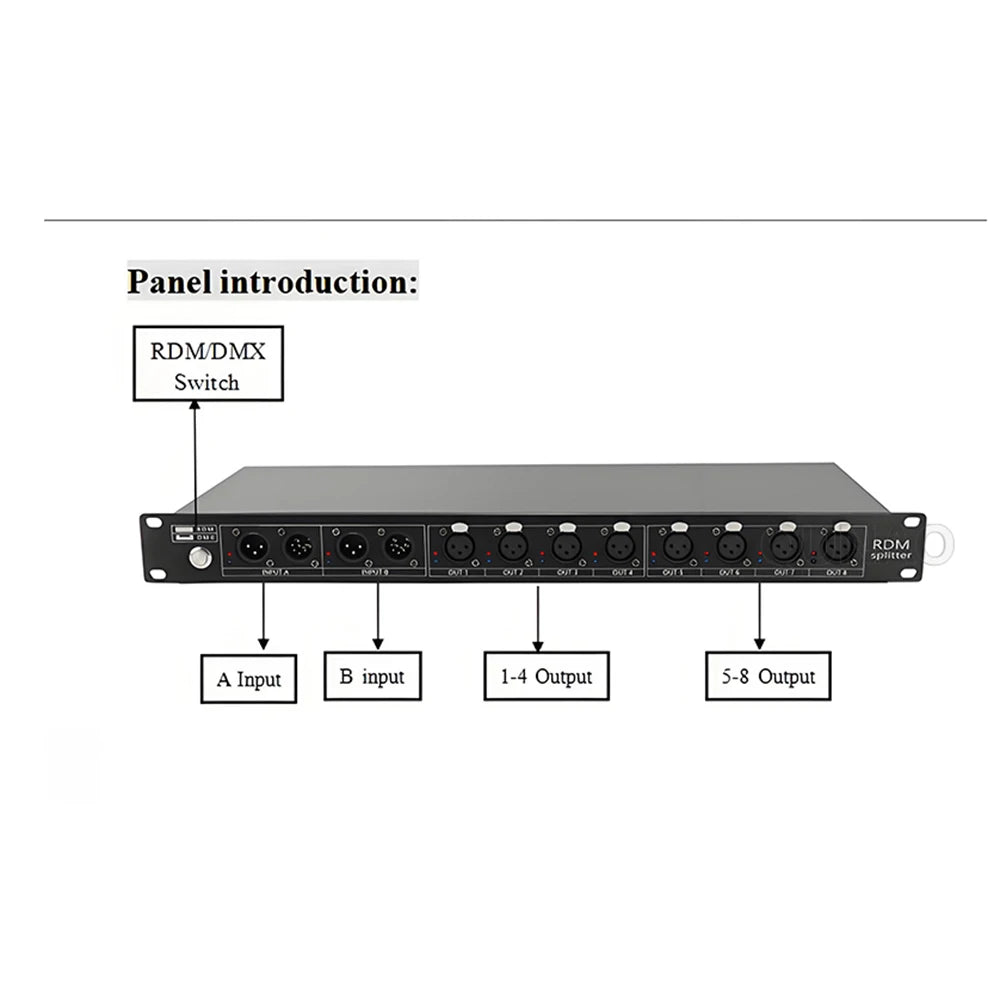 RDM8-2 RDM DMX512 Signal Splitter Amplifier 8 Way Opto Isolated DMX Distributor for Stage Lighting