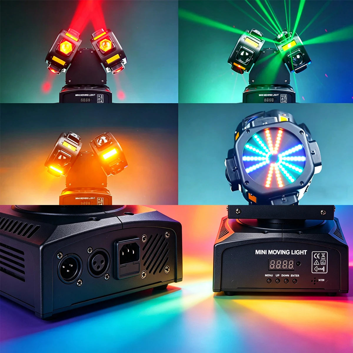 Bimurine Gecko Shadow of War Dual Head Moving Head 100W DMX512 Stage Light with Laser & RGB Panels DJ Party Light
