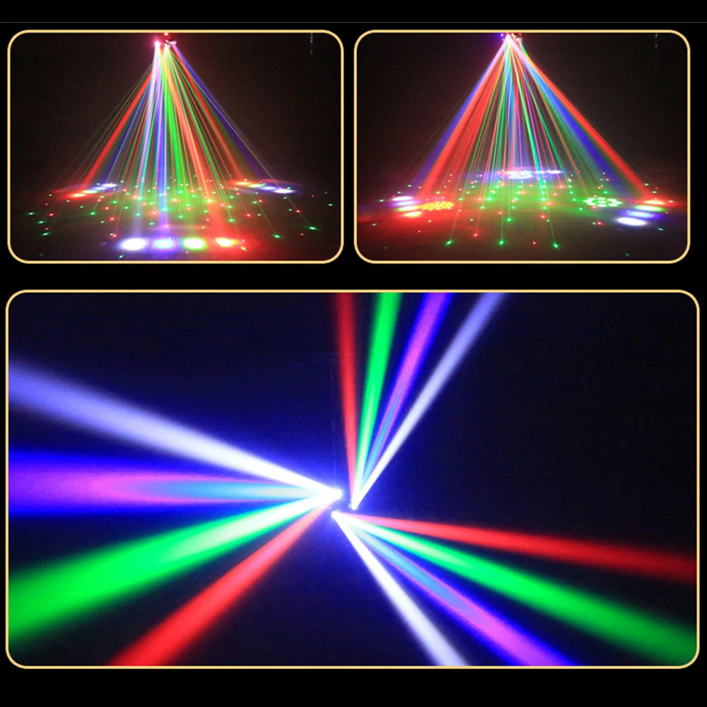 Mini Moving Head Laser Stage Light with Remote Control RGB Beam Pattern Strobe DMX512 DJ Lighting for Party Club Bar