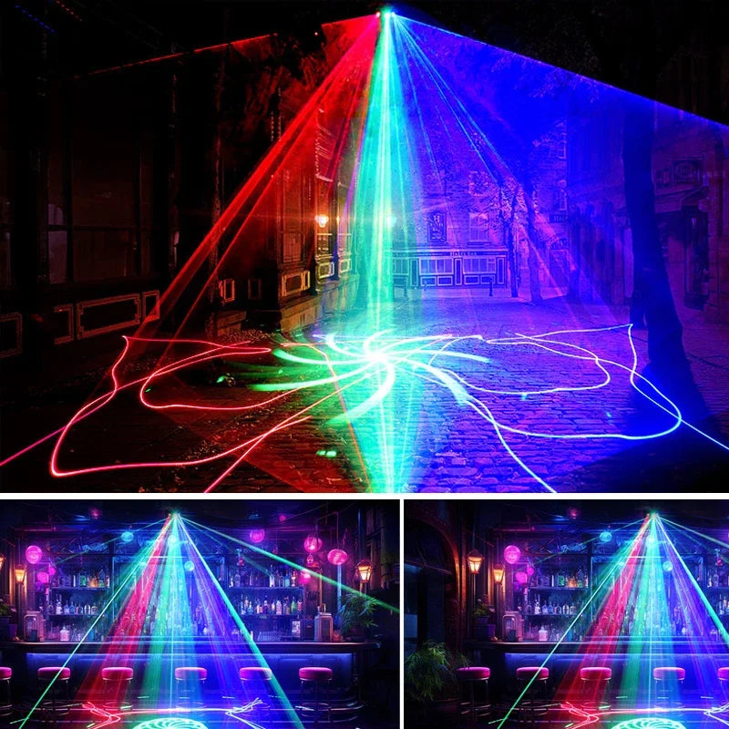 New Double-eyes Disco Party Lights RGB Sound Active Dj Stage Lighting 3D Animation Patterns Wedding Dance Decoration Projector