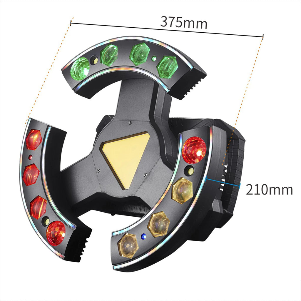 4-Arm 120W Multi-Effect Moving Head – 3-in-1 Laser + Strobe + Soft Strip RGBW – DMX/Sound Control – 25CH for Stage DJ Club