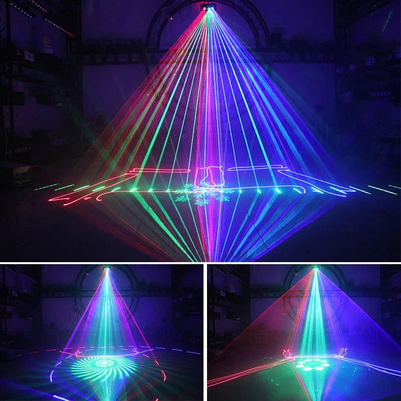 New Double-eyes Disco Party Lights RGB Sound Active Dj Stage Lighting 3D Animation Patterns Wedding Dance Decoration Projector