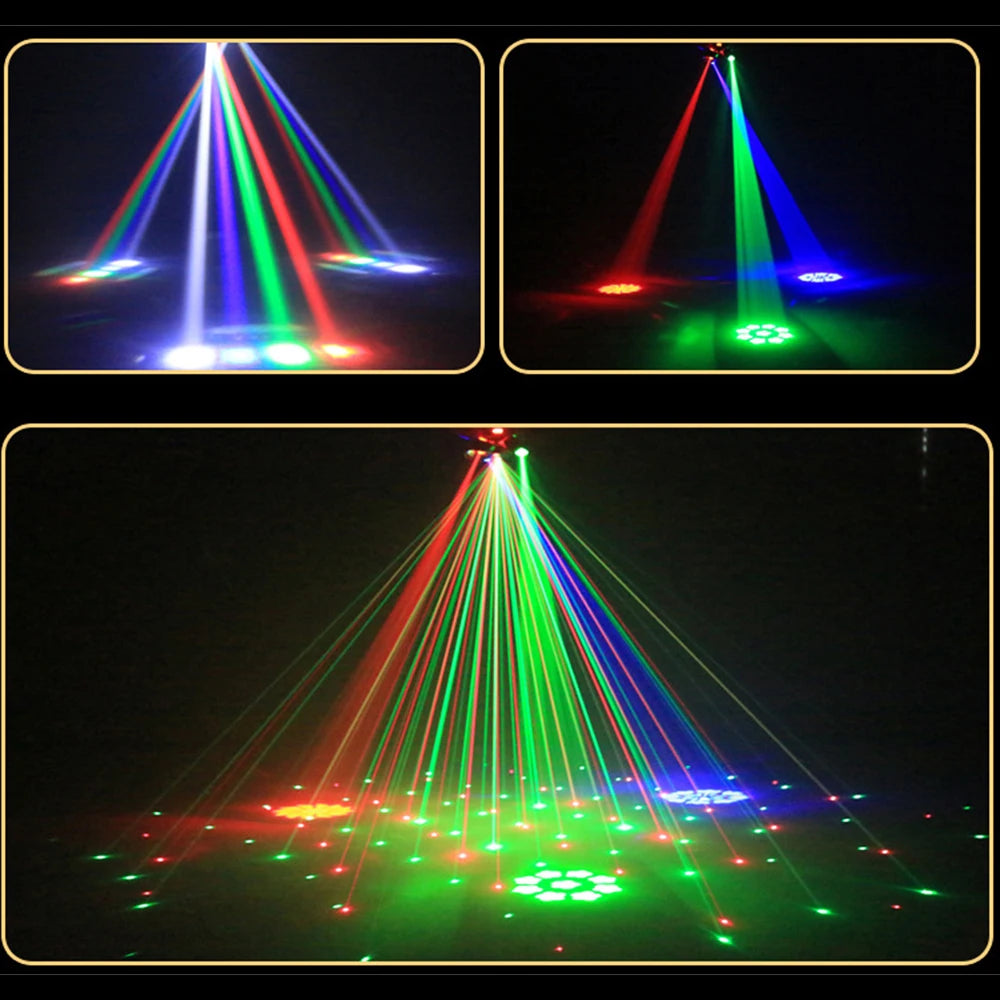 Mini Moving Head Laser Stage Light with Remote Control RGB Beam Pattern Strobe DMX512 DJ Lighting for Party Club Bar