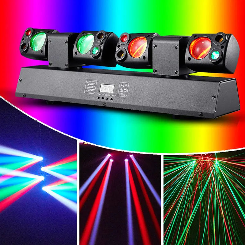 120W Twin-Headed Airship LED Moving Head Stage Light with RG Laser & Strobe, 23CH DMX512 Sound Activated DJ Disco Club Party Light