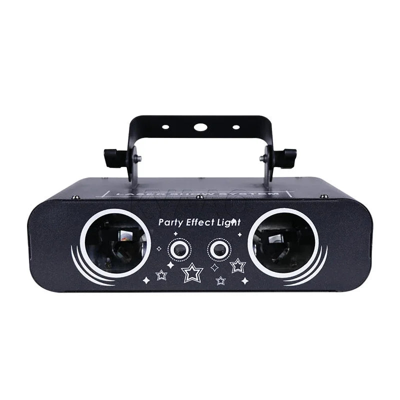 New Double-eyes Disco Party Lights RGB Sound Active Dj Stage Lighting 3D Animation Patterns Wedding Dance Decoration Projector