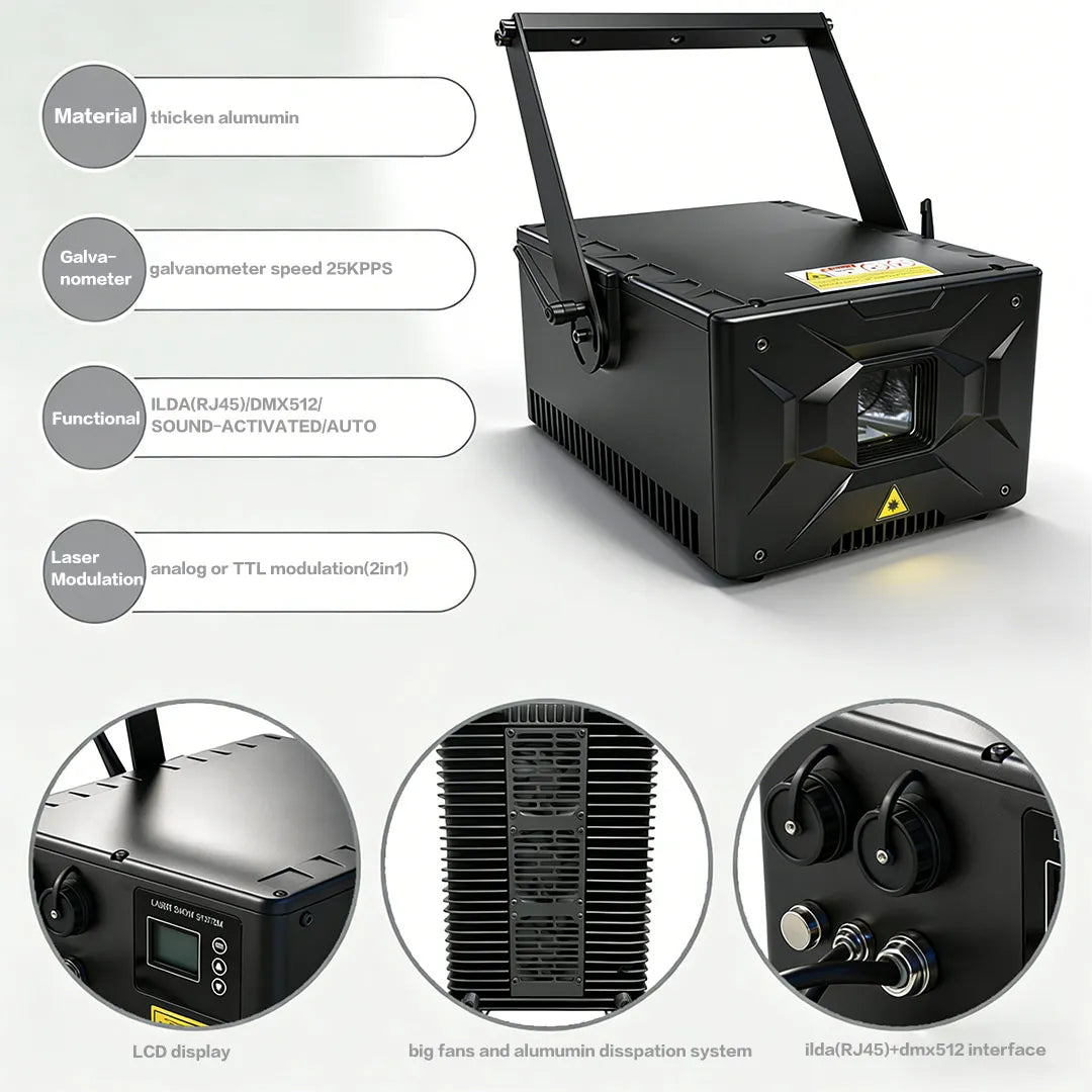 15W Professional Stage Laser Show with ILDA DMX Equipment for Events Clubs Bars Weddings Dance Activities Mall Lighting