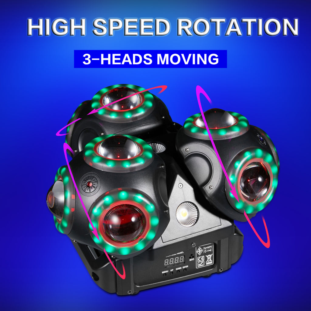 2025 New Arrival 3-heads Rotation Disco Lights Dmx Good Effects Dj Stage Professional Lighting Sound Control Dynamic Dance Device Strong Beam Lights for Event Party